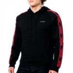 Felpa Uomo Hugo Boss Nero Logo Ricamato Cappuccio