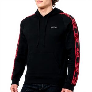 Felpa Uomo Hugo Boss Nero Logo Ricamato Cappuccio