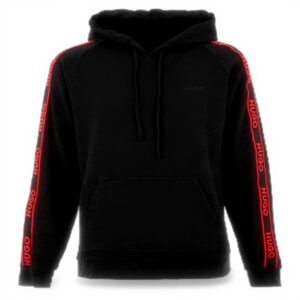 Felpa Uomo Hugo Boss Nero Logo Ricamato Cappuccio