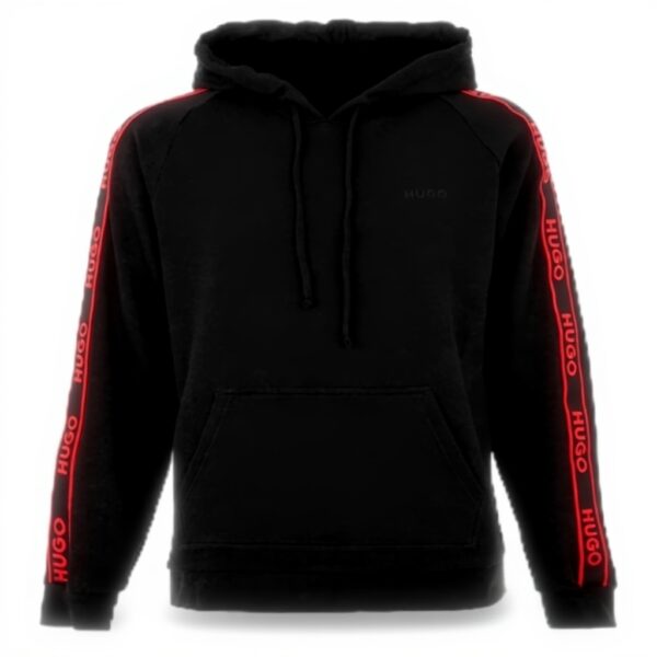 Felpa Uomo Hugo Boss Nero Logo Ricamato Cappuccio