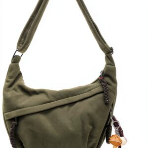 Borsa donna RuiDay velluto a coste verde design mezzaluna-0