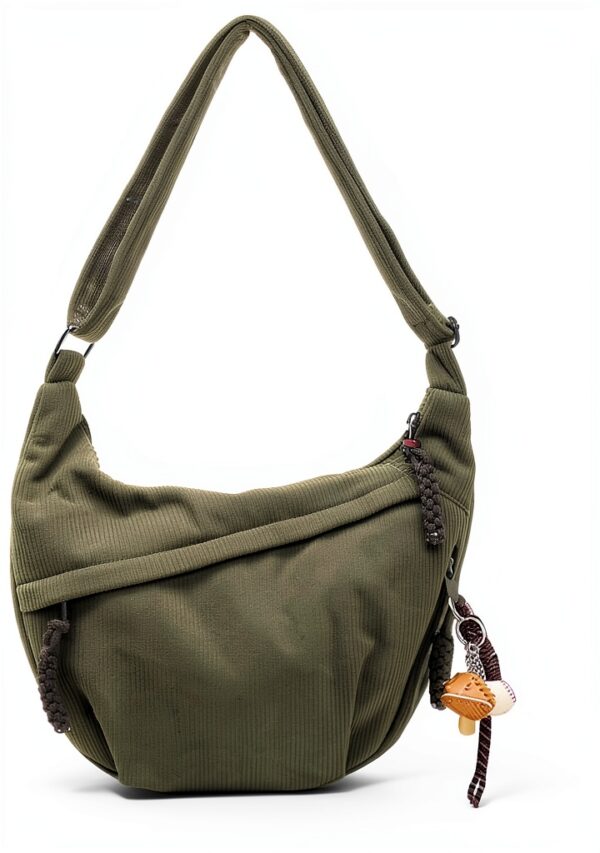 Borsa donna RuiDay velluto a coste verde design mezzaluna-0