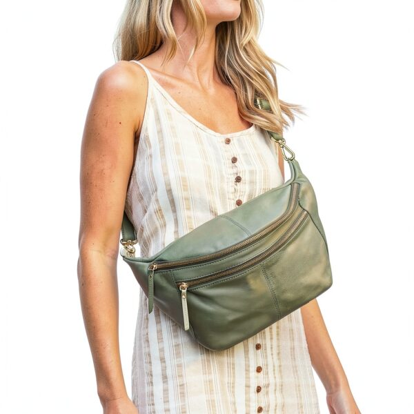 Gusti Borsa da Pancia in Pelle Vera Verde Modello 2G77 Donna-5