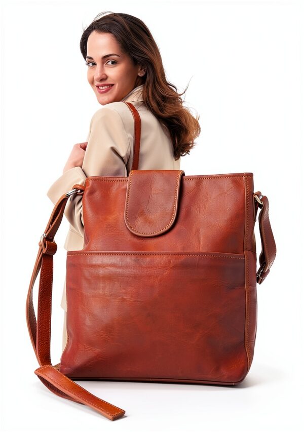 Borsa a tracolla in pelle Gusti Jacqueline S Shopper marrone 30x26 cm-5