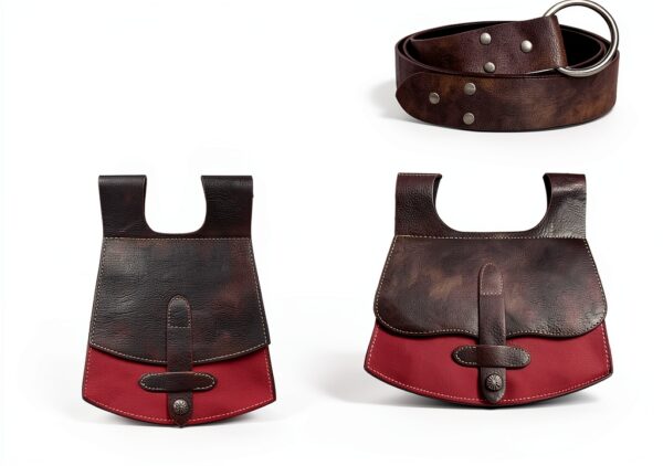 Borsa da Cintura Medievale HiiFeuer in Finta Pelle Marrone C-3