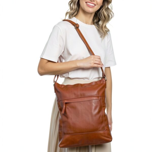 Borsa a tracolla in pelle Maola Gusti marrone donna-2