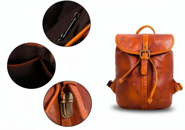 Zaino in pelle Gusti Bennett donna, vintage cognac impermeabile 12L-4