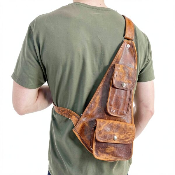 Gusti Slingpack Leather - Zaino monospalla in pelle marrone retrò per-1