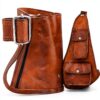 Gusti Slingpack Leather - Zaino monospalla in pelle marrone retrò per-3