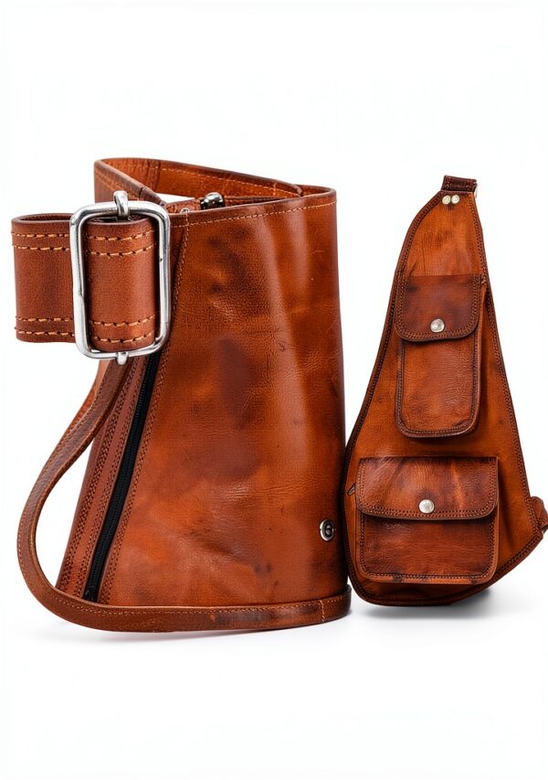 Gusti Slingpack Leather - Zaino monospalla in pelle marrone retrò per-3