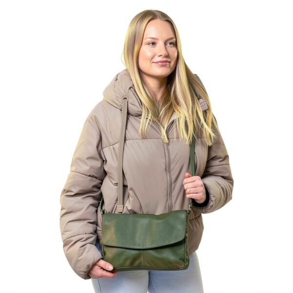 Borsa a tracolla Gusti Maisie in vera pelle verde, 27x28x4,5 cm-1
