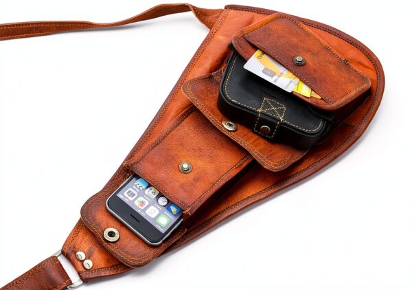 Gusti Slingpack Leather - Zaino monospalla in pelle marrone retrò per-5