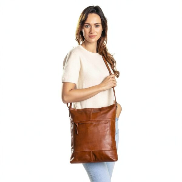Borsa a tracolla in pelle Maola Gusti marrone donna-3