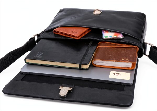 Gusti Borsa a tracolla in pelle vintage, senza cromo, per laptop e-6